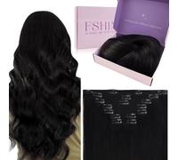Fshine Extensiones Pelo Natural 18 Pulgadas Clip Human Hair Extensions Negro Natural Color 1B Extensiones Pelo Remy Clip 7pcs 120G Clip in Human Hair Extensions Color 1B