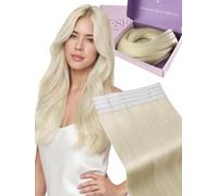 Fshine Extensiones Pelo Natural Adhesivas Rubio Blanco Extensiones Remy Adhesivas 45cm 50g Tape In Hair Extensions Cintas De Cabello Pelo Natural Color 1000