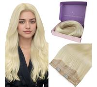 Fshine Extensions Cheveux Fil Invisible 40cm Platinum Blonde Rajout Cheveux à Fil Naturel 80g Vrai Cheveux Lisse Hair Rajout Cheveux Humain Extensions a Fil Vrai Cheveux Humain
