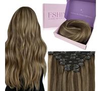 Fshine Extensions De Cheveux Humains à Clip 50cm 120g Extensions De Cheveux Humains à Clip Rémy Double Trames Extensions De Cheveux Humains à Clip Brun Moyen Et Blond Caramel Faits Saillants 7pcs