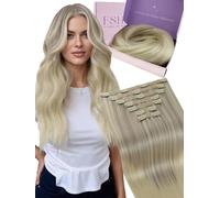 Fshine Extensions de Cheveux Raides à Clip 60cm 120g 7pcs Blonde Cendré à Blond Moyen Mixe Blond Platine Double Trame Tête Pleine Rémy Hair Extension Cheveux Human Hair Extensions Clip in Strip