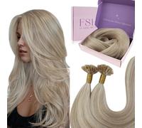 Fshine Extensions Keratin Cheveux Naturel Humains 55cm Extension Cheveux a Chaud Keratine Lisse 50g 50s Blond Cendré Mèches Blond Bleach Hot Fusion Hair Extension Couleur 18P613