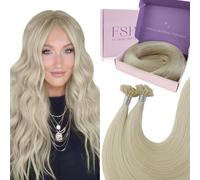 Fshine Queratina Cabello Humano Rubio Blanco Extensions 55CM 50g Pre Bonded Cabello Extensiones de Colores Humano Hot Fusion Hair Extensiones de Queratina Extensiones de Cabello Natural Color 1000