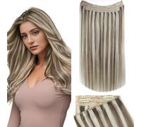 Fshine Secret Wire in Hair Extensiones de cabello con hilo invisible Extension Pelo Natural 127g 50cm Castaño Highligh Rubio Platino Extensions de Liso Cabello con Transparents line Color 8P60