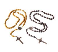 fshxj 2 cadenas de rosario, corona de rosa católica, cadena de rosario de madera marrón oscuro marrón claro, colgante de cruz católica, superficie lisa para oración