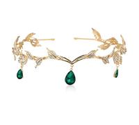 fshxj Elfenkrone,Vintage Strass Diadem,Elfen Waldfee Feen Kopfschmuck,Elfe Haarschmuck Krone,Schmuck Hiedu GrüN Stirnband,Costume Elfenkrone Haarreif,Strass Diademe Fairy Form GrüNe