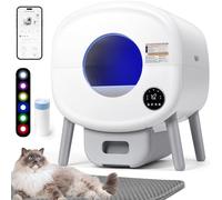 Fsitego Caja de arena autolimpiable extragrande para varios gatos con alfombrilla, robot de eliminación sin olor con control de aplicación y luz