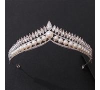 FSJMTQTS Coronas para Mujer Corona de Perlas Nupcial Tiara Corona de Princesa atmosférica Simple para Fiesta(Silver)