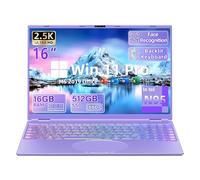 Fsjun Ordenador portátil de 16 pulgadas, 12th-gen Alder Lake N95, 2,5 K QFH (2560 x 1600) pantalla IPS, 16 GB de RAM 512 GB SSD, Win11 Pro/Office19, color retroiluminado KB, huella dactilar, Type-C,