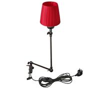 FSLiving Lámpara de lectura ajustable con cable de 2,5 m y pantalla de tela roja, regulable para mesita de noche, cuidado de los ojos, lámpara de escritorio para oficina en casa, soporte de lámpara
