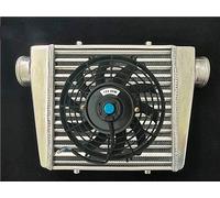 FSMOTO Intercooler universal de aluminio de 280 x 300 x 76 mm, salida de entrada de 76 mm para diseño de aleta Delta y ventilador