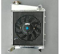 FSMOTO Radiador de aluminio de 2 filas de 40 mm + ventilador de 9 pulgadas para Aus-tin Ro-ver Mini Cooper GT & Morris 1967-1991 MT 850 1000 1100 1275