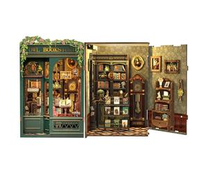 Fsolis Book Nook DIY - Miniatura in Legno Casa Delle Bambole, Inserto per Libreria, Decorazione Creativa Biblioteca, Modello Costruibile & Regalo Originale(Owl Bookstore)