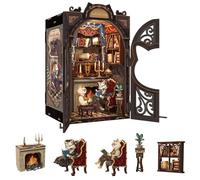 Fsolis Book Nook Kit, Case Delle bambole con Luce LED, Libro Nook libreria scaffale Insert Kit, Kit di modellazione per adulti, Regali creativi(Count Cat'S Study)