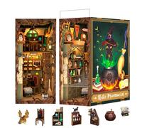 Fsolis DIY Book Nook,3D Madera Rompecabezas DIY Mini Kit de Casa de Muñecas,DIY Book Nook Kit de Construcción de Modelo de Esquina de Libro de Sujetalibros de Madera Regalo con luz LED