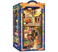 Fsolis Kit de rincón de libros - Casa de muñecas en miniatura de la calle del Día de los Muertos, kit de manualidades de rompecabezas de madera 3D para adultos, decoración de estantería, regalo único