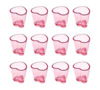 FSSTUD 12 vasos de chupito en forma de corazón de 1.5 onzas, vasos de chupito de plástico rosa, pequeños vasos de cerveza de base pesada, mini vasos de degustación de muestras de licor para jugo de