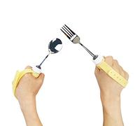 Fstcrt Adaptive Utensils - Juego de cucharas y tenedores con peso, asas antideslizantes y correa de goma, para temblores de manos y debilidad muscular, artritis, parkinson, ancianos; apto para