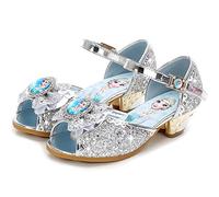 FStory&Winyee Muchacha Sandalias Princesa Tacones Elsa Niñas Partido Cristales de Purpurina Reina de Hielo Ropa Carnaval Disfraz Partido Rendimiento Carnaval Pelota,Plateado,33