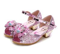 FStory&Winyee Muchacha Sandalias Princesa Tacones Elsa Niñas Partido Cristales de Purpurina Reina de Hielo Ropa Carnaval Disfraz Partido Rendimiento Carnaval Pelota,Rosa,34