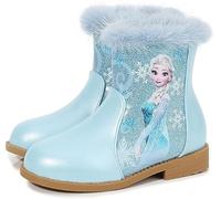 FStory&Winyee Niñas Niños ELSA Botas Princesa Zapatos de Invierno Niñas Tobillo de Goma Reina de Hielo para Navidad Cumpleaños Nieve Kindergarten Fiestas Carnaval Halloween Fiesta Ocio,Azul,33