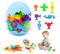 FSWWSF 48 piezas de ventosa juguetes para niños de silicona para bañera, Montessori a partir de 3 años de viaje Autismo Sensorik Bloques de construcción