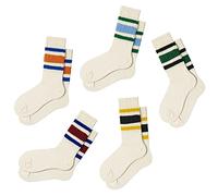 Fszsaa Divertidos calcetines retro a rayas para mujer, calcetines de tubo de algodón casuales para mujer, Paquete de 5, multicolor, talla única