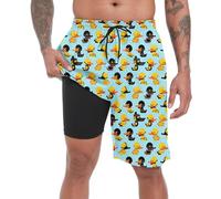 FT FENTENG Traje de baño para hombre con forro de compresión de 9 pulgadas, pantalones cortos 2 en 1, de secado rápido, trajes de baño de playa para hombre, Pato pirata-c, XX-Large