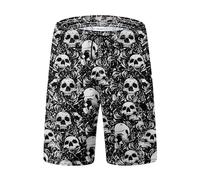 FT FENTENG Traje de baño para hombre de secado rápido con forro de malla, pantalones cortos transpirables para surf y playa, Calavera negra hawaiana, 4X-Large