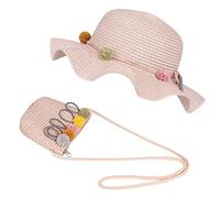 FT-SHOP Sombrero de Paja Niñas Gorra de Sol Chica y Bolsillo Set con Decoracion de flores Gorro de Playa para Viaje Beach Piscina al Aire Libre