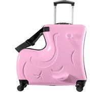 Ftchangfang Ride On Kids Suitcase 20 Inch Ride On Kids Suitcase with Wheels, Hardshell Kids Luggage with Pedal, Kid Carry on Luggage Adjustable Safe Harness, Ride on Suitcase, up to 100 Lbs, rosa, 20