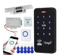 FTes RFKits Kit de Cerradura sin Llave para Puerta Tuya Teclado Impermeable 13.56MHz con Cerradura Eléctrica DC 12V NC a Prueba de Fallos 3A Sistema de Seguridad con Fuente de Aimentación