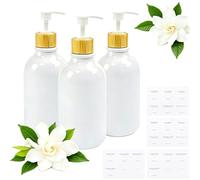 FTISSLY 3 Pack Dispensador Gel y Champu Ducha de 500ml Dosificador Jabon Baño de Plastico Pet Blanco y Madera Jabonera Baño Botes para Champu y Acondicionador Rellenables Bomba Anti-Goteo Sin Oxido