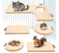 FTISSLY 5 Pcs Plataformas de Madera Natural para Jaula de Chinchilla y Hámster - Esquina con Orificio de 27x19 cm, Repisas de 15x8 cm y Círculos de 10 cm + 7 Arandelas y 7 Fijaciones