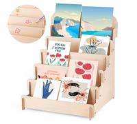 FTISSLY Expositor Tarjetas Postales Madera de 5 Niveles 30x30x36cm Soporte para Postales 5x7”, Expositor Tarjetas Felicitacion Estante Vertical para Ferias de Arte y Bodas Postales Coleccionables