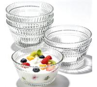 FTISSLY Set 6 Cuencos de Cristal para Postres Boles Pequeños de 320ml con Ondas Estriadas Transparente Juego Recipientes de Vidrio para Cocina para Helado Aperitivos Embalaje Reforzado Anti Rotura