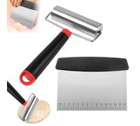 FTISSLY Set Rodillo de Cocina y Cortador de Masa Acero Inoxidable 430 Rodillo Pequeño para Galletas con Mango Tipo T, Utensilio para Pizza y Pasta Rodillo Repostería Antideslizante Apto Lavavajillas