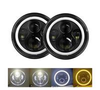 Faros 2 Uds Accesorios Coche para Jeep para Wrangler JK TJ Conjunto Faros Led 7 Pulgadas Faro Led Negro Halo 7" Faro(2pcs Black)