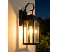FTL - Aplique de pared exterior crepúsculo al amanecer, gran luminaria de linterna de pared exterior con detección ambiental, porche de iluminación de seguridad de encendido/apagado automático E27