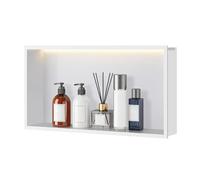 FTL Nicho de Pared para Ducha con LED Blanco 60×30 cm, Nicho de Baño Empotrado de Acero Inoxidable 304 con Luz LED Blanco Cálido 3000K (No Regulable), Estante de Ducha con Iluminación