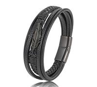 FTPZTINX Pulsera Cuero Mujer,Pulsera De Cuero Multicapa Con Plumas Tejidas A Mano, Pulsera De Cuero Trenzada Con Cuerda Para Hombre, Joyería Negra