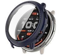 FTRONGRT Funda Compatible con Amazfit Active 2, PC + Película Templada, Todo Incluido Anti-Rasguños Estuche Protector Compatible con Amazfit Active 2. Azul Tinta