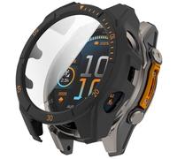 FTRONGRT Funda Compatible con Garmin Fenix 8 43mm, PC + Película Templada, Protección Todo Incluido Anti-Rasguños Estuche Protector Compatible con Garmin Fenix 8 43mm. Negro Naranja