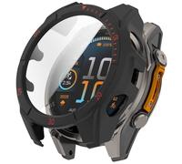 FTRONGRT Funda Compatible con Garmin Fenix 8 47mm, PC + Película Templada, Protección Todo Incluido Anti-Rasguños Estuche Protector Compatible con Garmin Fenix 8 47mm. Negro Rojo