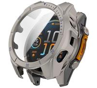 FTRONGRT Funda Compatible con Garmin Fenix 8 Solar 51mm, PC + Película Templada, Protección Todo Incluido Anti-Rasguños Estuche Protector Compatible con Garmin Fenix 8 Solar 51mm. Titanio Acero Azul
