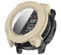 FTRONGRT Funda Compatible con Garmin Instinct 3 AMOLED/Solar 45mm, PC + Película Templada, Protección Todo Incluido Anti-Rasguños Estuche Protector. Blanco Marfil