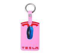 FTRONGRT Soporte para Tarjetas de Llave Compatible con Tesla Model Y/Model 3, a Prova di Polvere, Anticaduta, Silicone Custodia Protettiva Compatible con Tesla Model Y/Model 3 Carta. Rosa Rojo