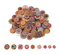 FTVOGUE 100 unids 1 Pulgadas Patrón Mixto Vintage Botones de Madera con 2 Agujeros DIY Costura Artesanal Decorativo para Ropa Sombreros Zapatos Kintwear