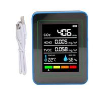 FTVOGUE 5 en 1 Detector de Calidad del Aire CO2 TVOC HCHO Meder Portable Monitor de Calidad del Aire Recargable con Pantalla LCD para Pruebas de Contaminación del Aire Interior (Negro y Azul)