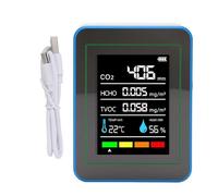 FTVOGUE 5 en 1 Detector de Calidad del Aire CO2 TVOC HCHO Meder Portable Monitor de Calidad del Aire Recargable con Pantalla LCD para Pruebas de Contaminación del Aire Interior (Blanco y Azul)